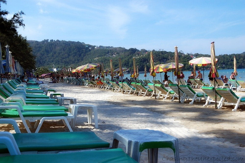 Chair-dotted Patong beach in Phuket