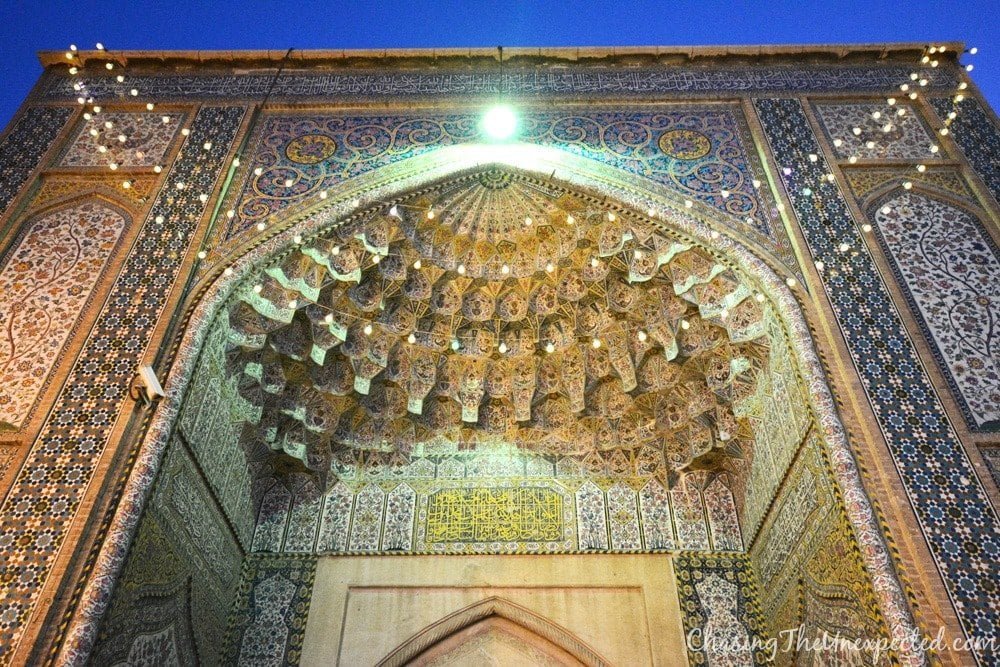 The entrance to Vakil mosque at night